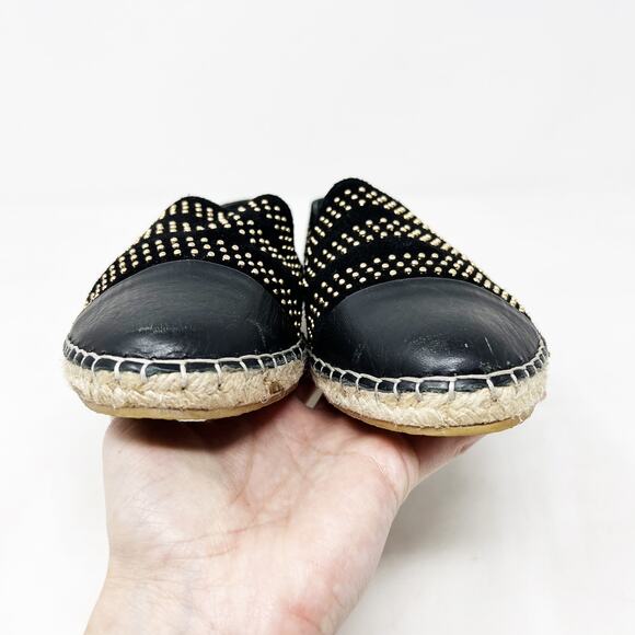 [Loeffler Randall] Black Gold Studded Mara Leather Cap Toe Espadrille Flats Sz 9 - Picture 4 of 12
